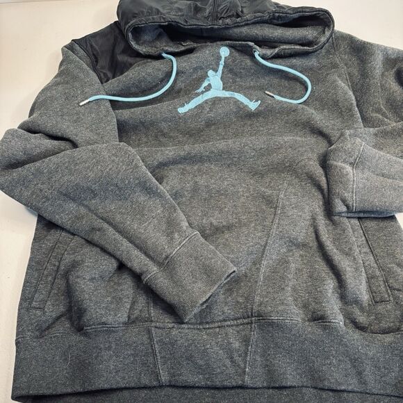Mens Nike Air Jordan Vintage Y2K Gray Hoodie Sweatshirt Blue Jumpman Size L - Picture 2 of 14